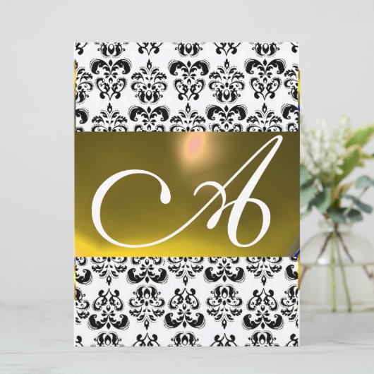 Invitation DAMASK GEM MONOGRAM jaune blanc (Debout devant)