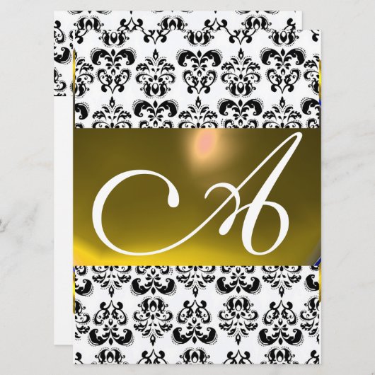 Invitation DAMASK GEM MONOGRAM jaune blanc (Devant / Derrière)