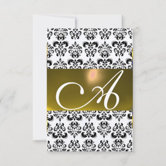 Invitation DAMASK GEM MONOGRAM jaune blanc rsvp or (Devant)