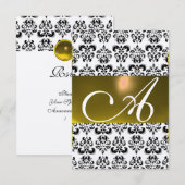 Invitation DAMASK GEM MONOGRAM jaune blanc rsvp or (Devant / Derrière)