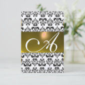 Invitation DAMASK GEM MONOGRAM jaune blanc rsvp or (Debout devant)