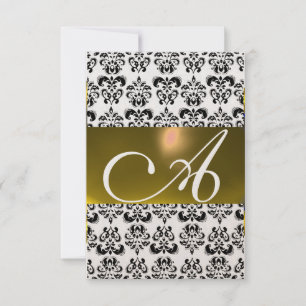 Invitation DAMASK GEM MONOGRAM jaune blanc rsvp or