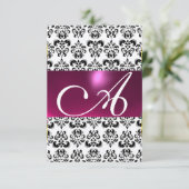 Invitation DAMASK GEM MONOGRAM rose violet blanc rsvp (Debout devant)