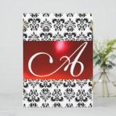 Invitation DAMASK GEM MONOGRAM rouge blanc (Debout devant)