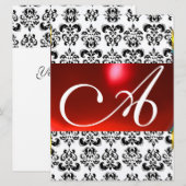 Invitation DAMASK GEM MONOGRAM rouge blanc (Devant / Derrière)
