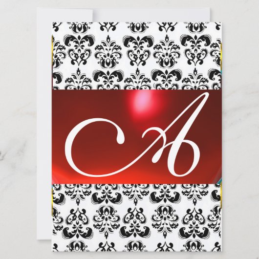 Invitation DAMASK GEM MONOGRAM rouge blanc (Devant)