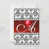 Invitation DAMASK GEM MONOGRAM rouge blanc rsvp (Devant)