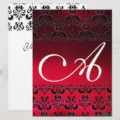 Invitation DAMASK GEM MONOGRAM rouge bordeaux blanc (Devant / Derrière)