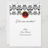 Invitation DAMASK GEM MONOGRAM rouge bordeaux blanc (Dos)