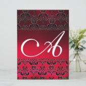 Invitation DAMASK GEM MONOGRAM rouge burgundy blanc (Debout devant)