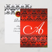 Invitation DAMASK GEM MONOGRAM rouge rsvp or (Devant / Derrière)