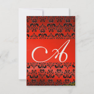 Invitation DAMASK GEM MONOGRAM rouge rsvp or