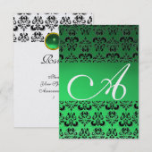 Invitation DAMASK GEM MONOGRAM verdoyant rsvp glace (Devant / Derrière)
