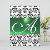 Invitation DAMASK GEM MONOGRAM vert blanc (Debout devant)