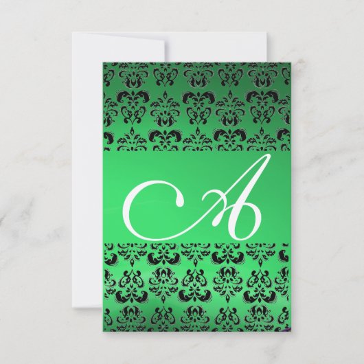 Invitation DAMASK GEM MONOGRAM vert rsvp or (Devant)
