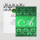 Invitation DAMASK GEM MONOGRAM vert rsvp or (Devant / Derrière)