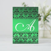 Invitation DAMASK GEM MONOGRAM vert rsvp or (Debout devant)