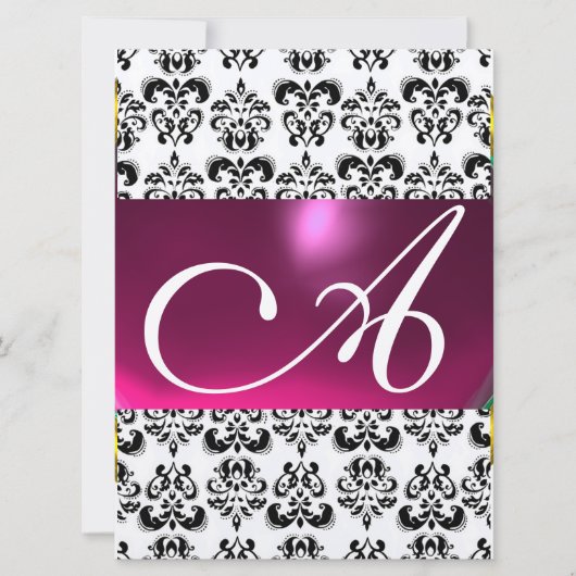 Invitation DAMASK GEM MONOGRAM violet rose noir blanc argent (Devant)