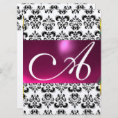 Invitation DAMASK GEM MONOGRAM violet rose noir blanc argent (Devant / Derrière)