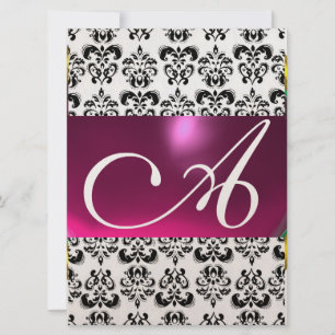 Invitation DAMASK GEM MONOGRAM violet rose or