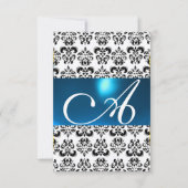 Invitation DAMASK GEM MONOGRAS bleu blanc rsvp (Devant)