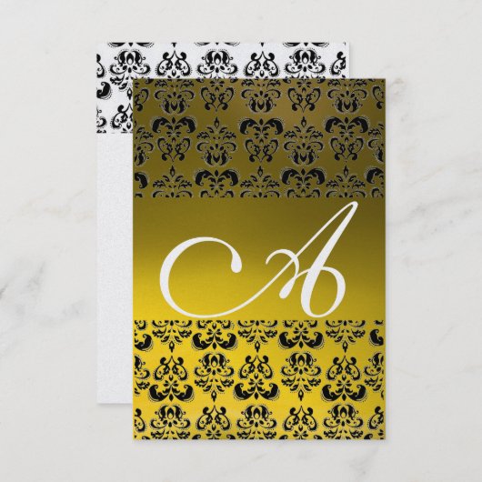Invitation DAMASK GEM MONOGRAS jaune blanc rsvp glace (Devant / Derrière)