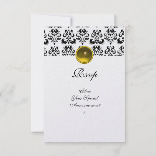 Invitation DAMASK GEM MONOGRAS jaune blanc rsvp glace (Dos)