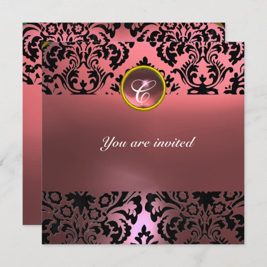 Invitation DAMASK GEM PIERRE MONOGRAMME rose (Devant / Derrière)