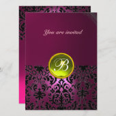 Invitation DAMASK GEM PIERRE MONOGRAMME rose jaune (Devant / Derrière)