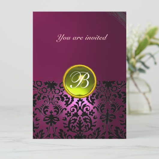 Invitation DAMASK GEM PIERRE MONOGRAMME rose jaune (Debout devant)