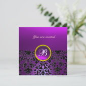Invitation DAMASK GEM STONE MONOGRAM améthyste violet (Debout devant)