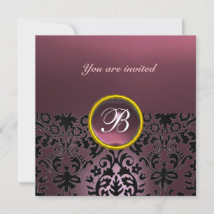 Invitation DAMASK GEM STONE MONOGRAM améthyste violet foncé