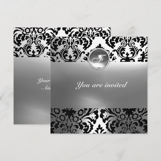 Invitation DAMASK GEM STONE MONOGRAM blanc (Devant / Derrière)