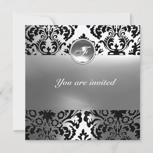 Invitation DAMASK GEM STONE MONOGRAM blanc (Devant)