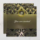 Invitation DAMASK GEM STONE MONOGRAM gris (Devant / Derrière)