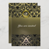 Invitation DAMASK GEM STONE MONOGRAM gris (Devant / Derrière)
