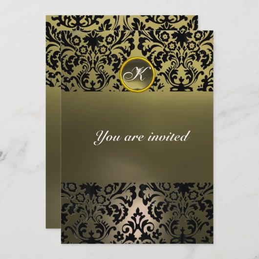 Invitation DAMASK GEM STONE MONOGRAM gris (Devant / Derrière)