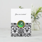 Invitation DAMASK GEM STONE MONOGRAM jade vert feutre rsvp (Debout devant)