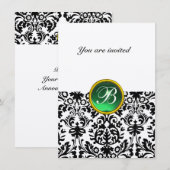 Invitation DAMASK GEM STONE MONOGRAM jade vert feutre rsvp (Devant / Derrière)