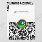 Invitation DAMASK GEM STONE MONOGRAM jade vert moucheté (Devant / Derrière)