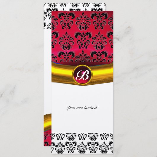 Invitation DAMASK GEM STONE MONOGRAM or rouge bordeaux (Devant / Derrière)