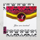 Invitation DAMASK GEM STONE MONOGRAM or rouge bordeaux (Devant / Derrière)