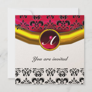 Invitation DAMASK GEM STONE MONOGRAM or rouge bordeaux