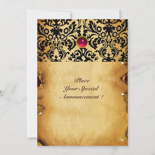 Invitation DAMASK GEM STONE MONOGRAM parchemin rose rouge (Dos)