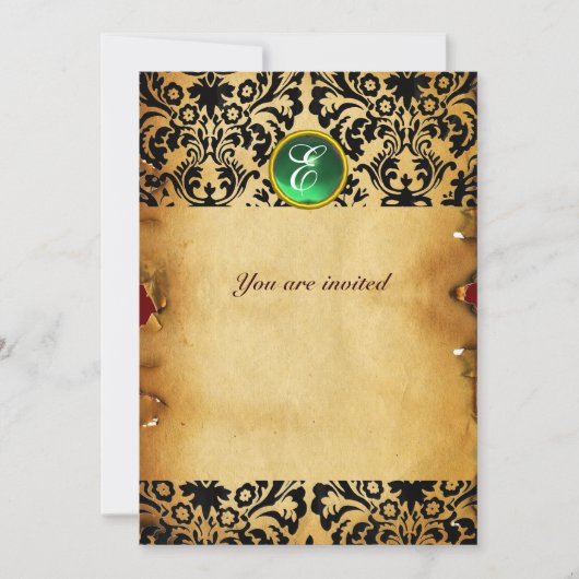 Invitation DAMASK GEM STONE MONOGRAM parchemin vert (Devant)
