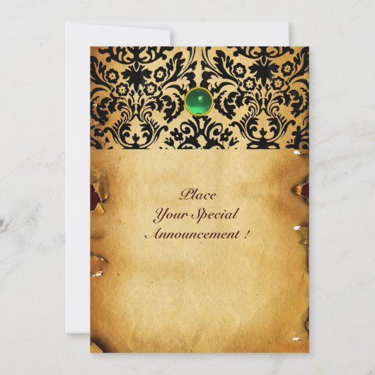 Invitation DAMASK GEM STONE MONOGRAM parchemin vert (Dos)