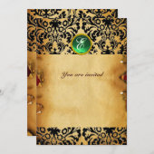 Invitation DAMASK GEM STONE MONOGRAM parchemin vert (Devant / Derrière)
