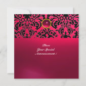 Invitation DAMASK GEM STONE MONOGRAM rose fuchsia rubis (Dos)