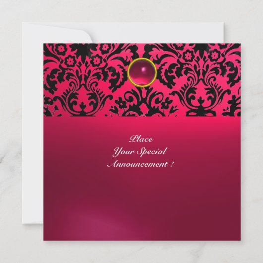 Invitation DAMASK GEM STONE MONOGRAM rose fuchsia rubis (Dos)