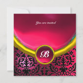Invitation DAMASK GEM STONE MONOGRAM rose fuchsia rubis (Devant)